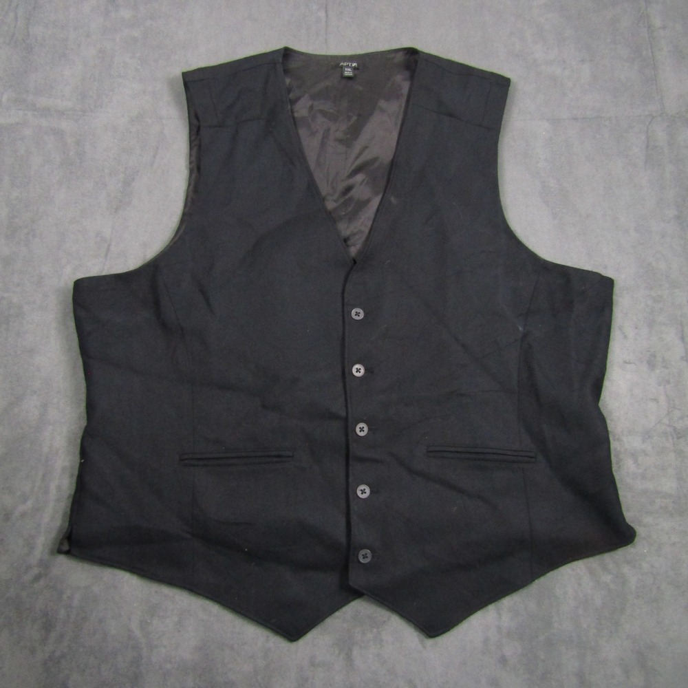 Apt. 9 Suit Vest Mens XXL Black Herringbone Formal Waistcoat Adjustable Cinch